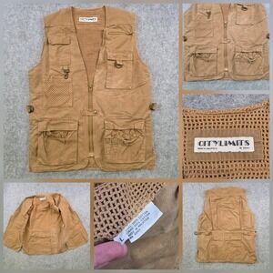 City Limits Vest Mens‎ Large Brown Utility Fishing Safari Mesh Pockets Hunting